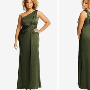 Dessy Collection One Shoulder Satin Dress in Olive Green